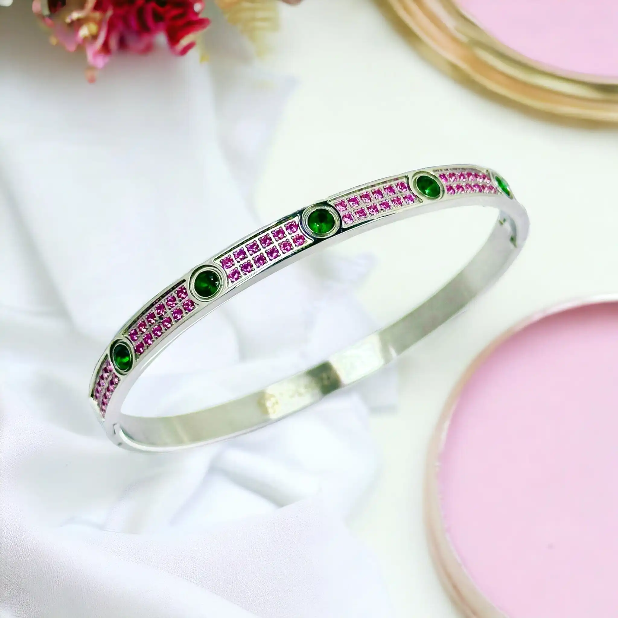 Bahia Pink and Green CZ Encrusted Bracelet