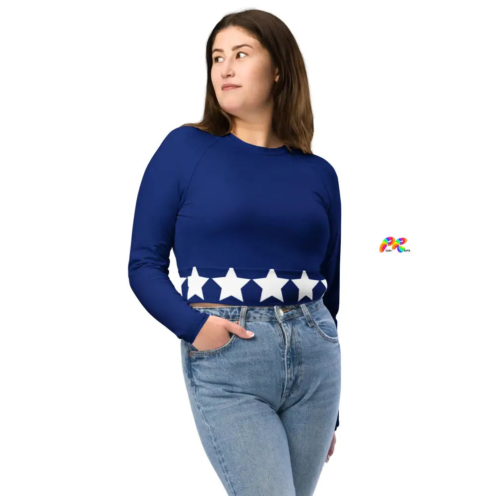 Blue Star Long Sleeve Crop Top