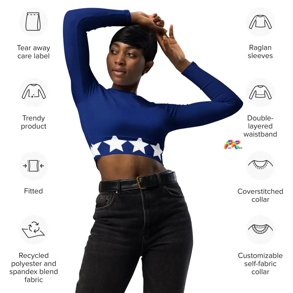 Blue Star Long Sleeve Crop Top