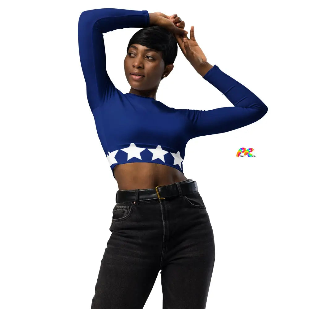 Blue Star Long Sleeve Crop Top