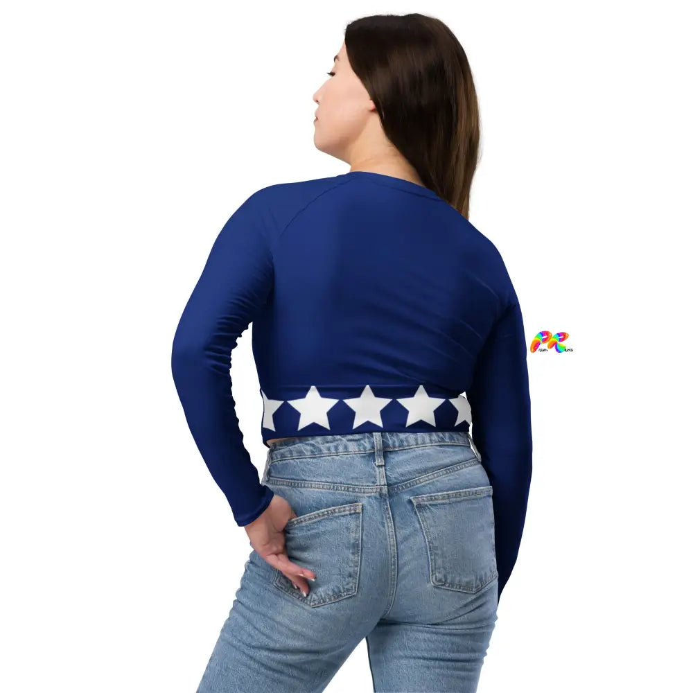 Blue Star Long Sleeve Crop Top