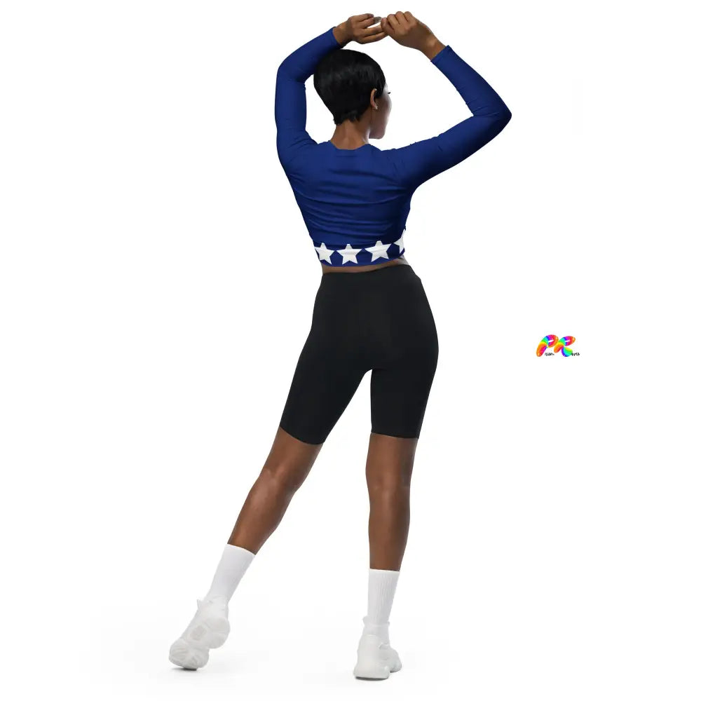 Blue Star Long Sleeve Crop Top