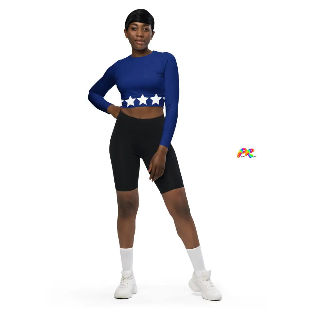 Blue Star Long Sleeve Crop Top