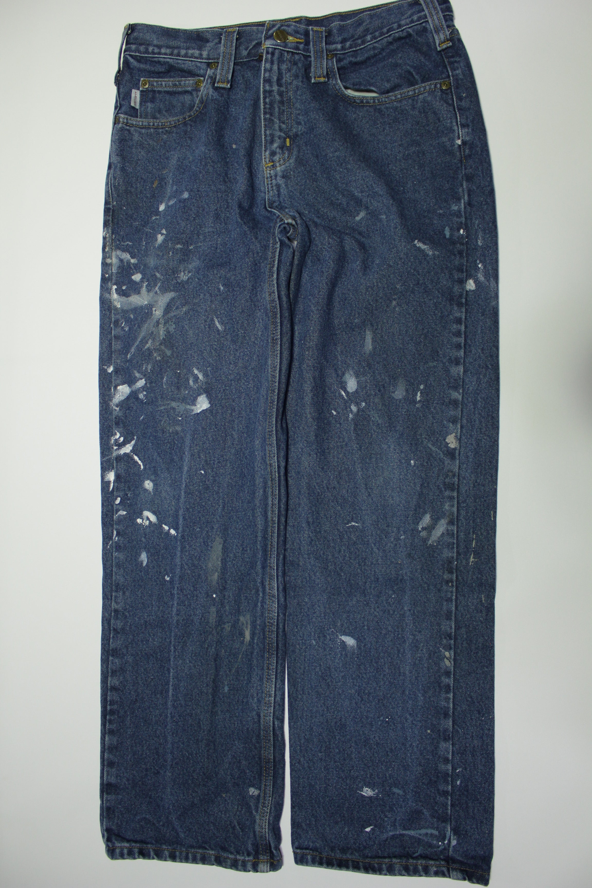 Carhartt B460 DVB Denim Blue Paint Splattered Work Jeans