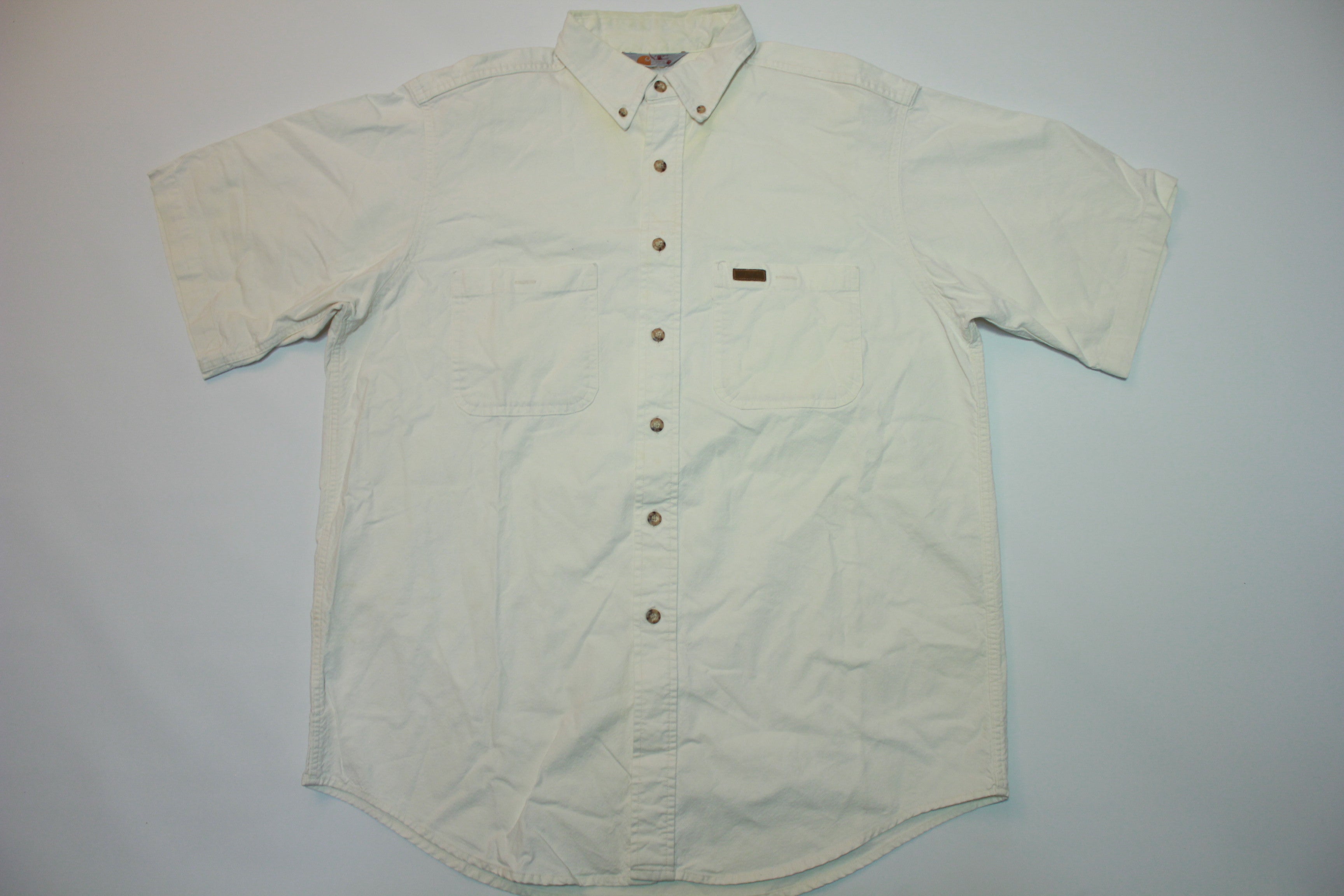 Carhartt S18 WHT Vintage 80's 90's Rugged Outdoor Wear Button Up Work Shirt