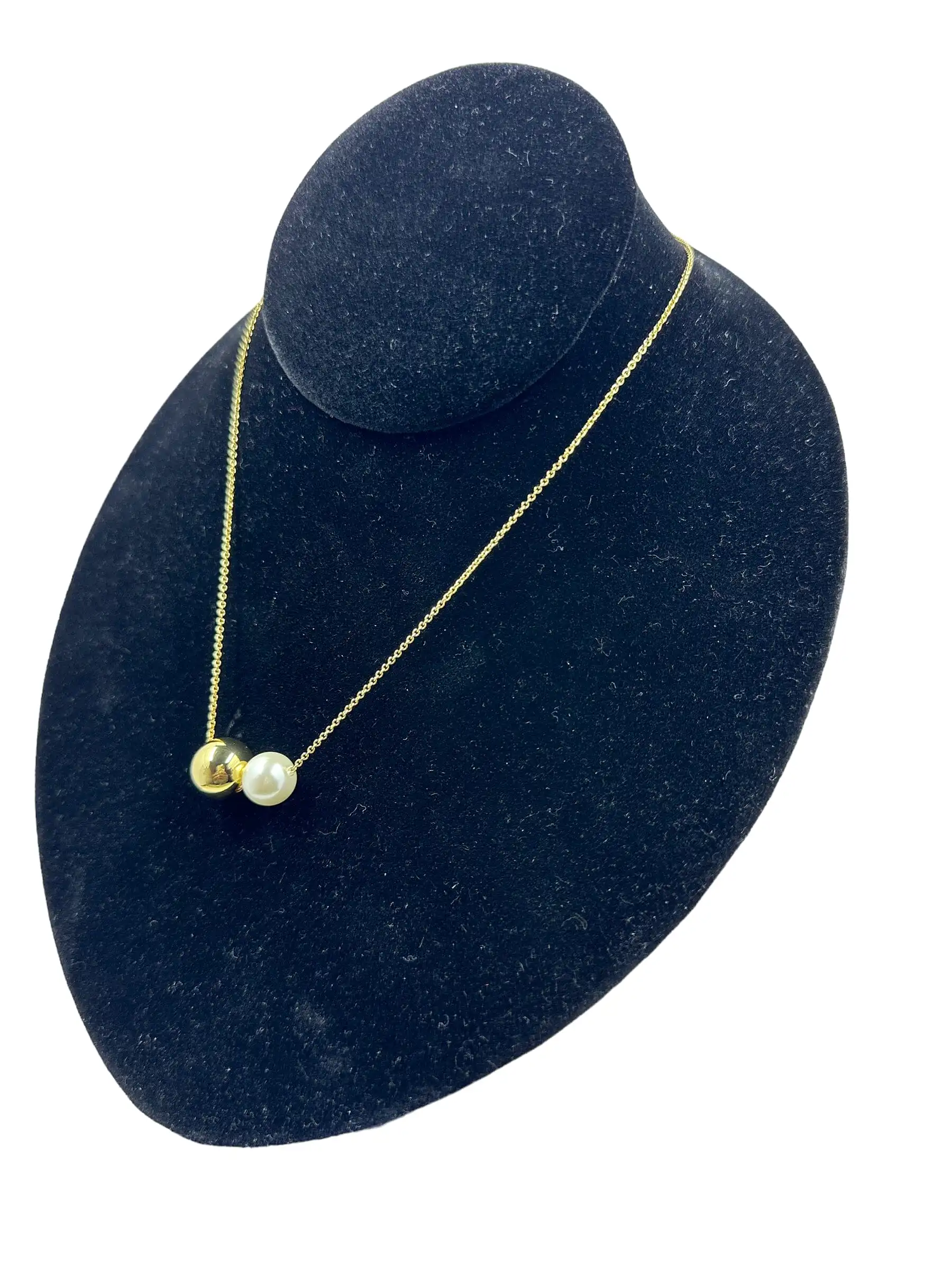 Carrie Pearl Strung Gold Ball Necklace