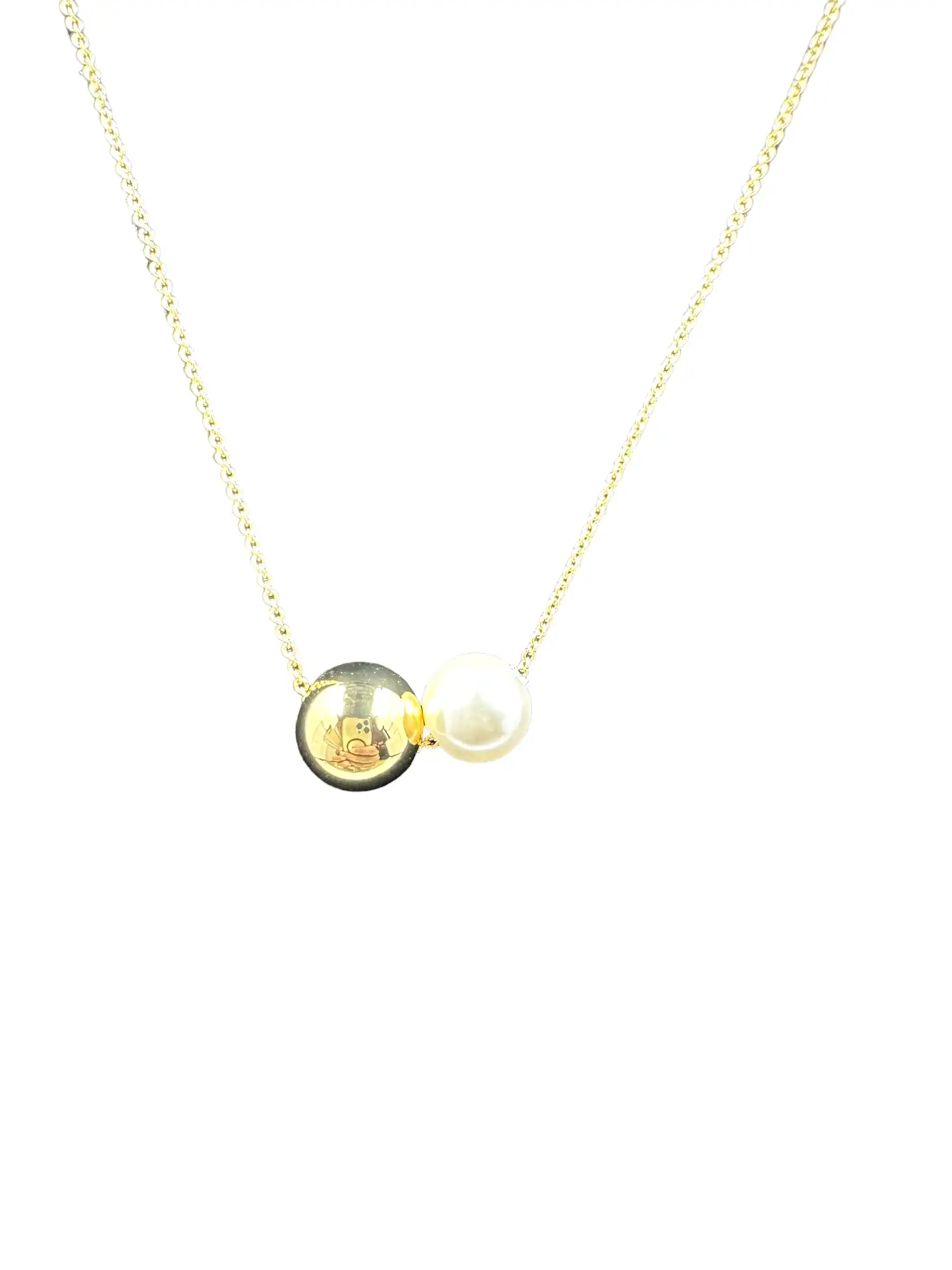 Carrie Pearl Strung Gold Ball Necklace