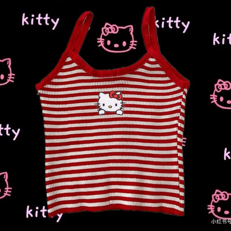 Cute Hello Kitty Y2K Spicy Girl Strap Striped Top BY1132