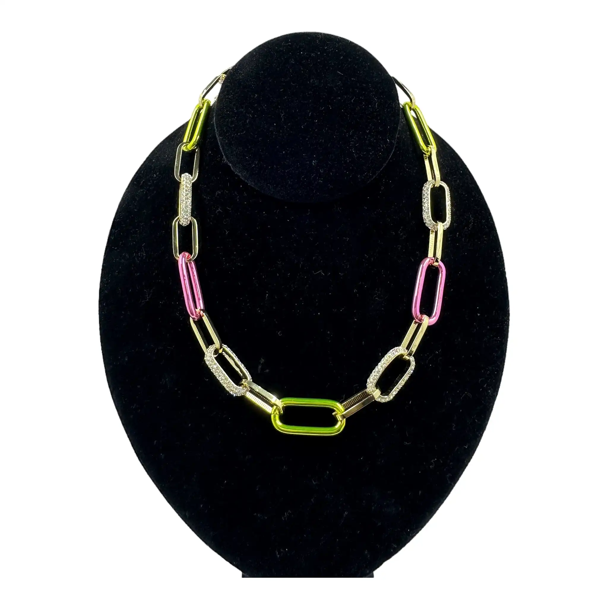 Delic Pink & Green Pave Chain Link Necklace