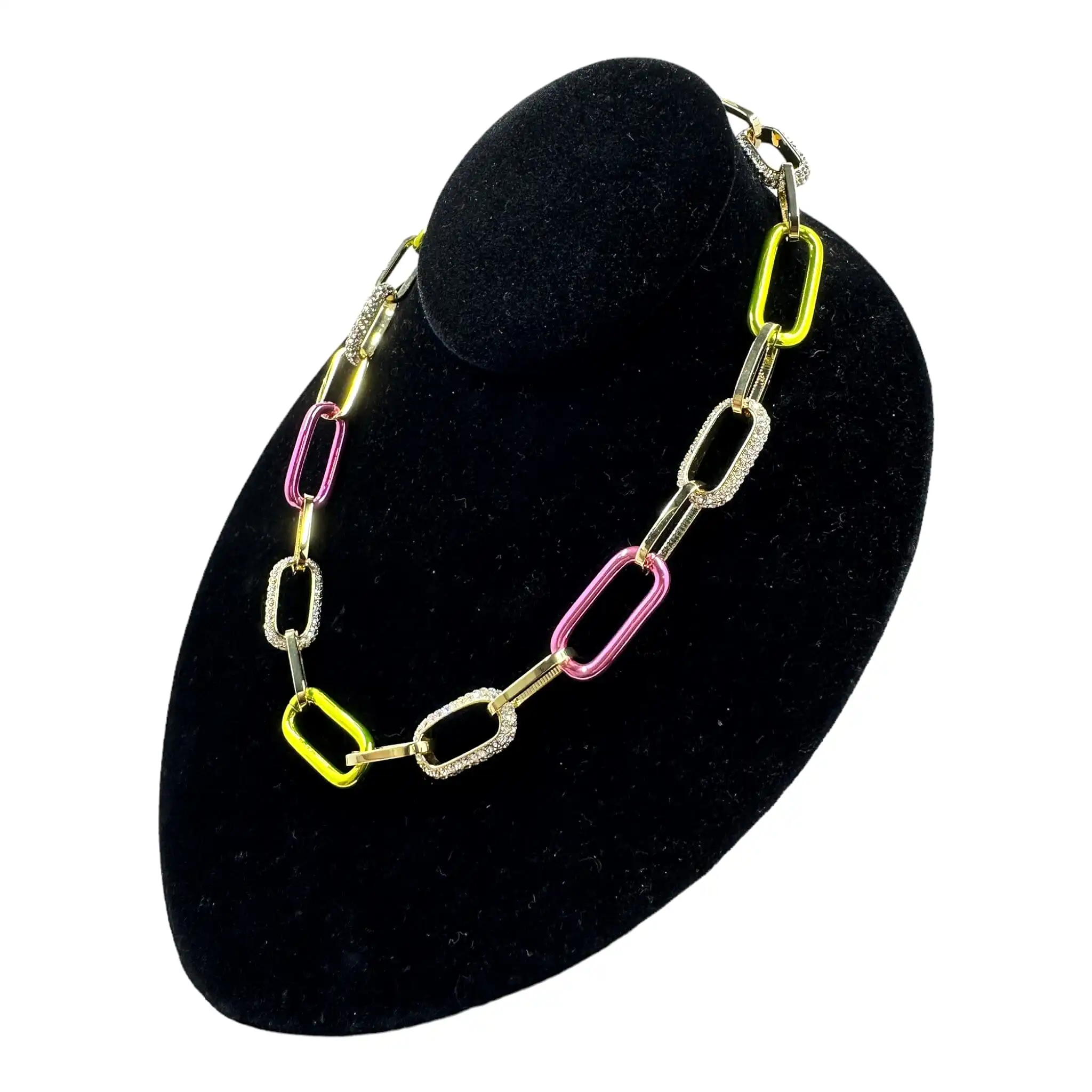 Delic Pink & Green Pave Chain Link Necklace