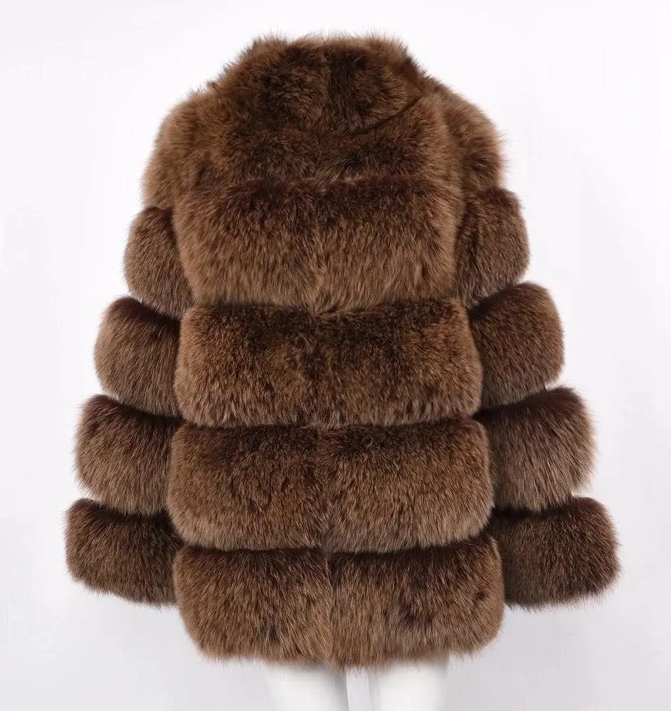 Five Panel Striped Fox Fur Coat