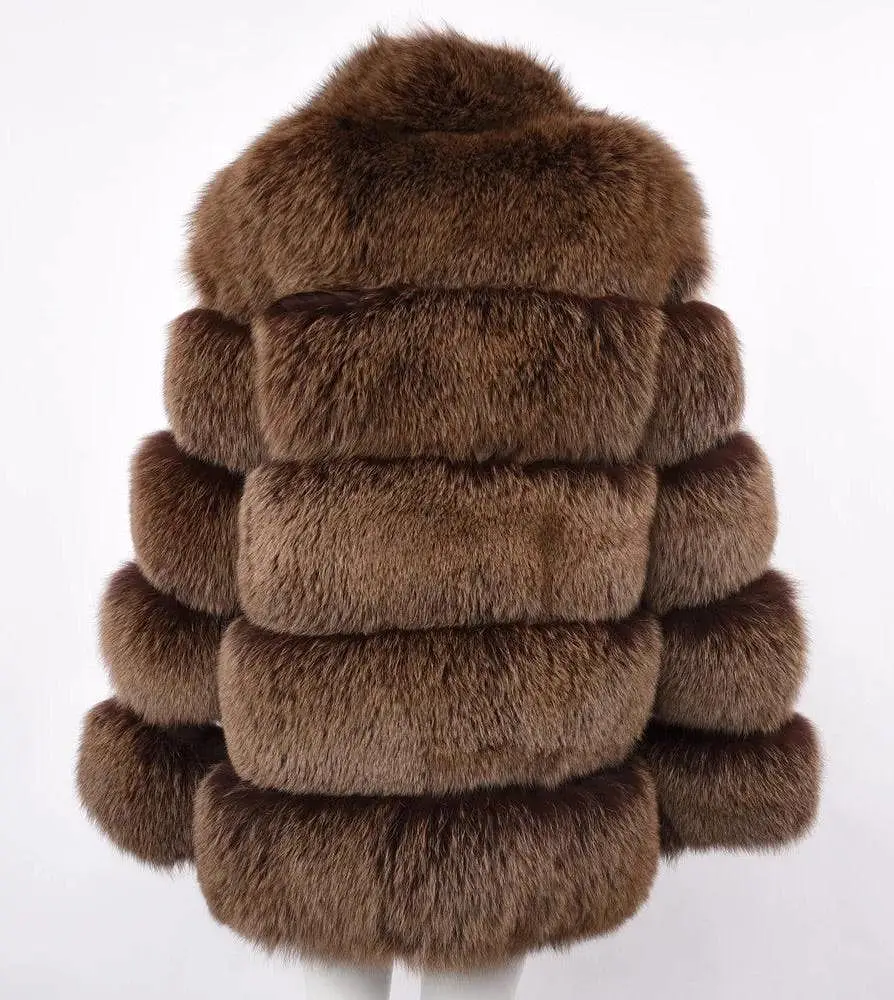 Five Panel Striped Fox Fur Coat