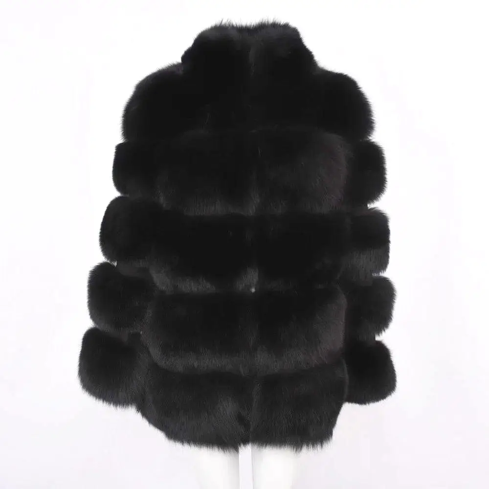 Five Panel Striped Fox Fur Coat