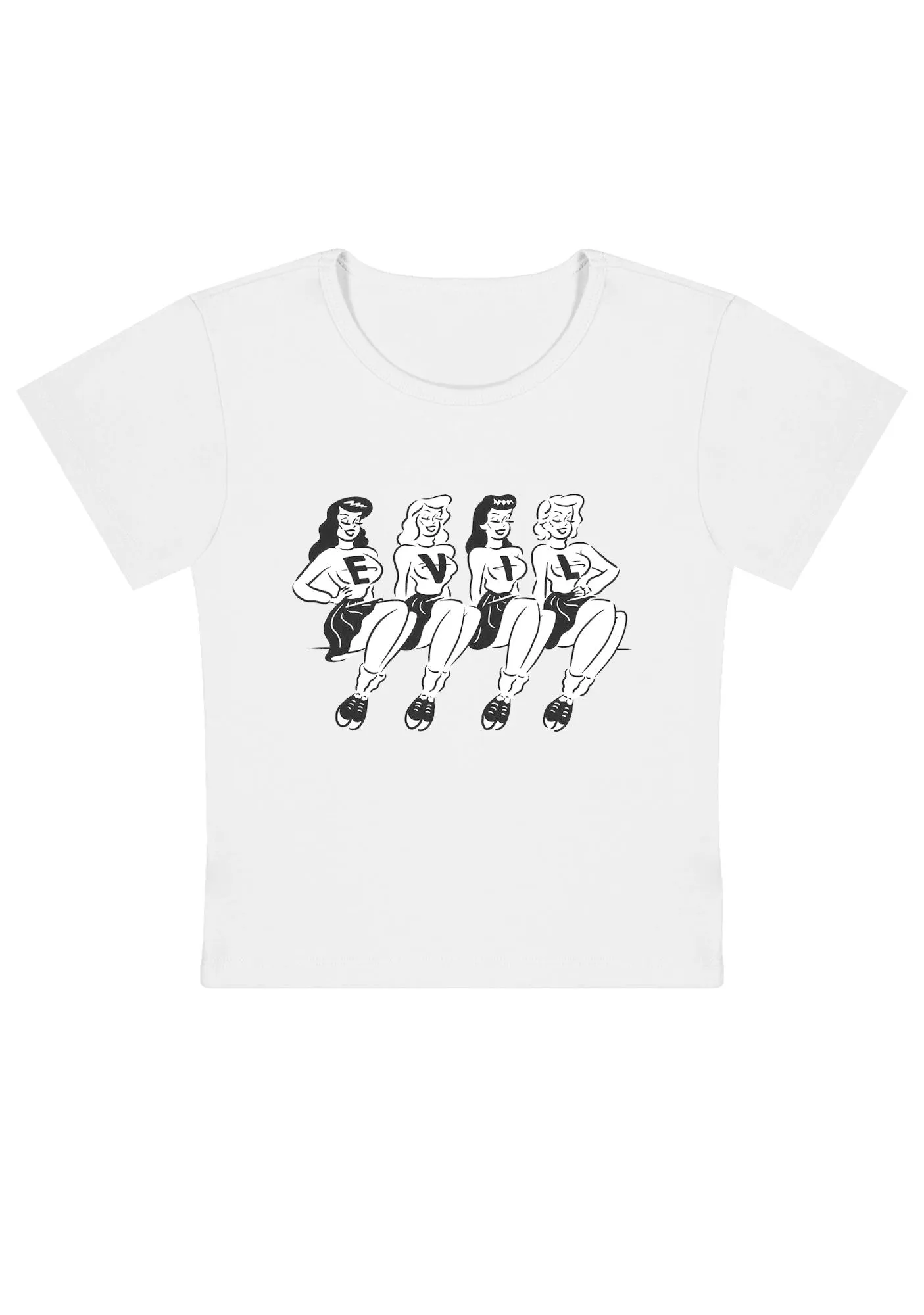 Four Girls Evil Y2K Baby Tee