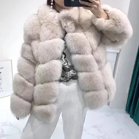 Fox Fur Panel Mid Lenght Fur Coat