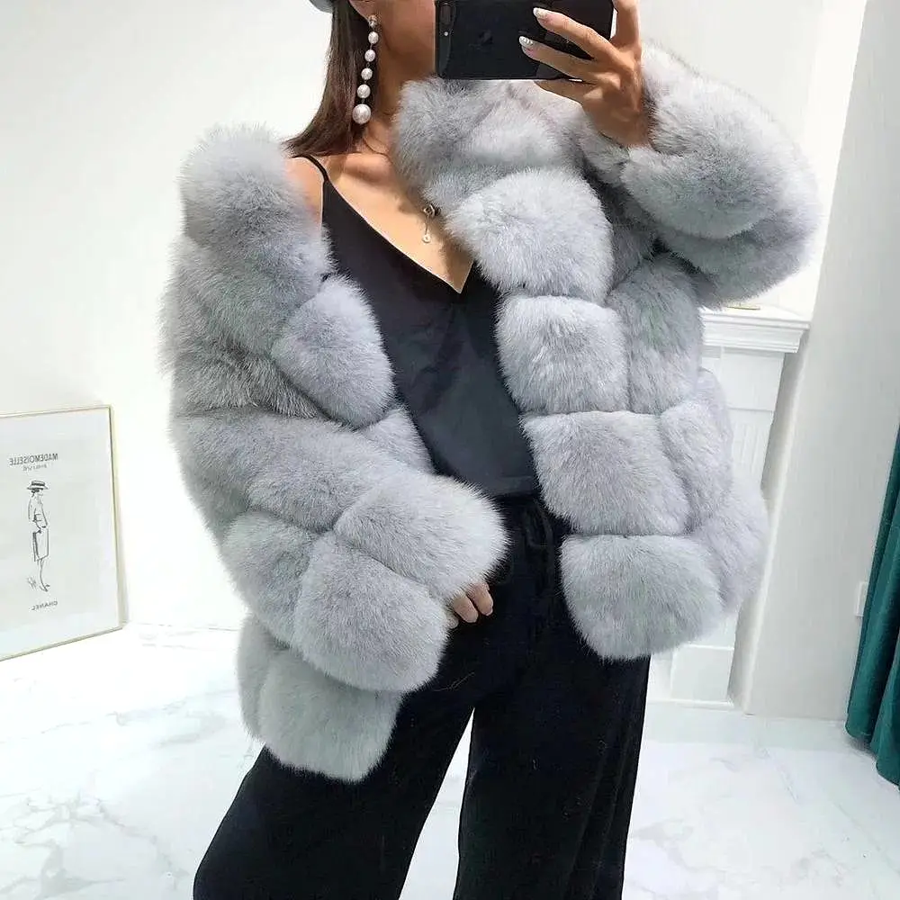 Fox Fur Panel Mid Lenght Fur Coat