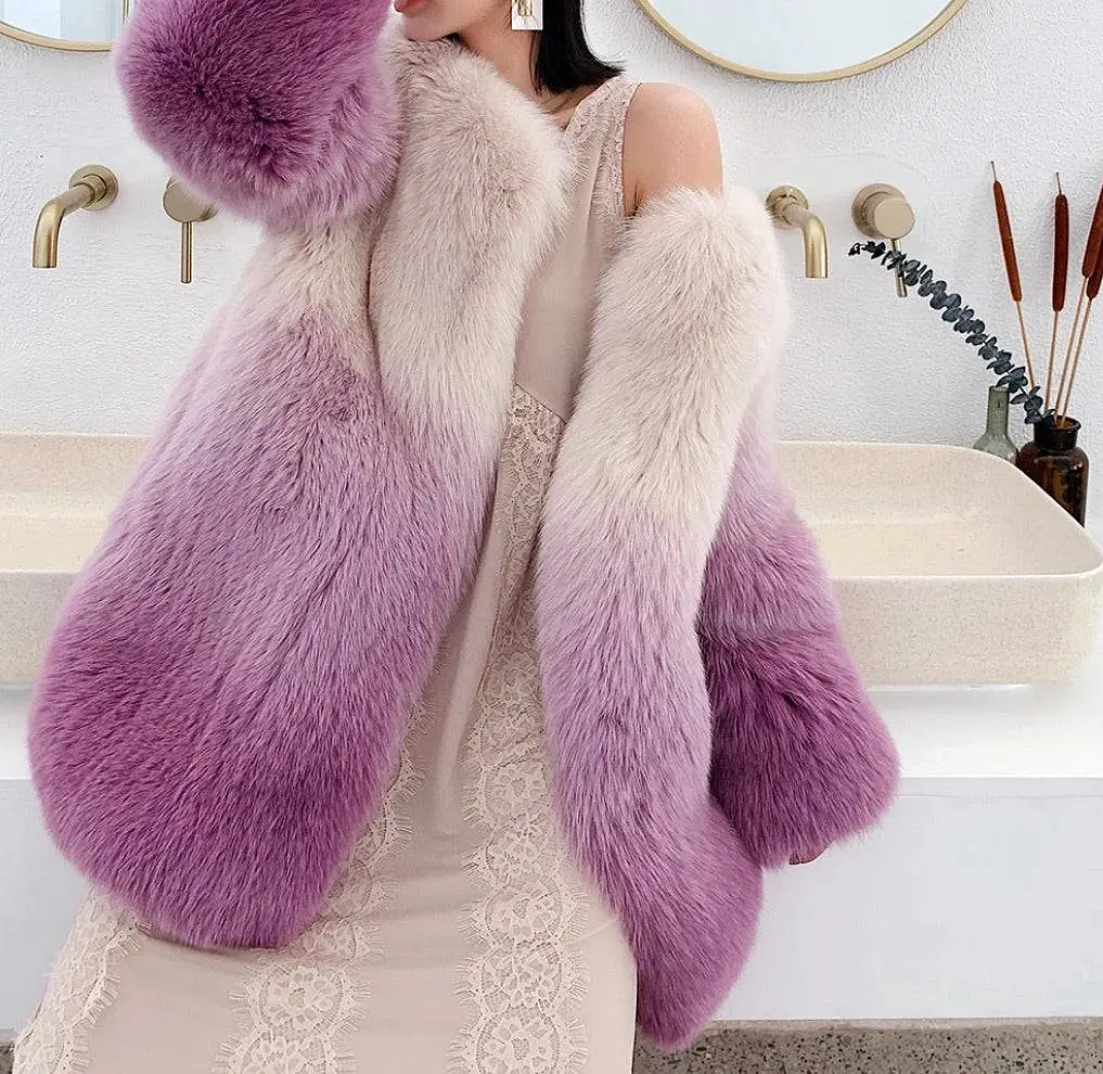 Genuine Fox Fur Ombre Dyed Coat