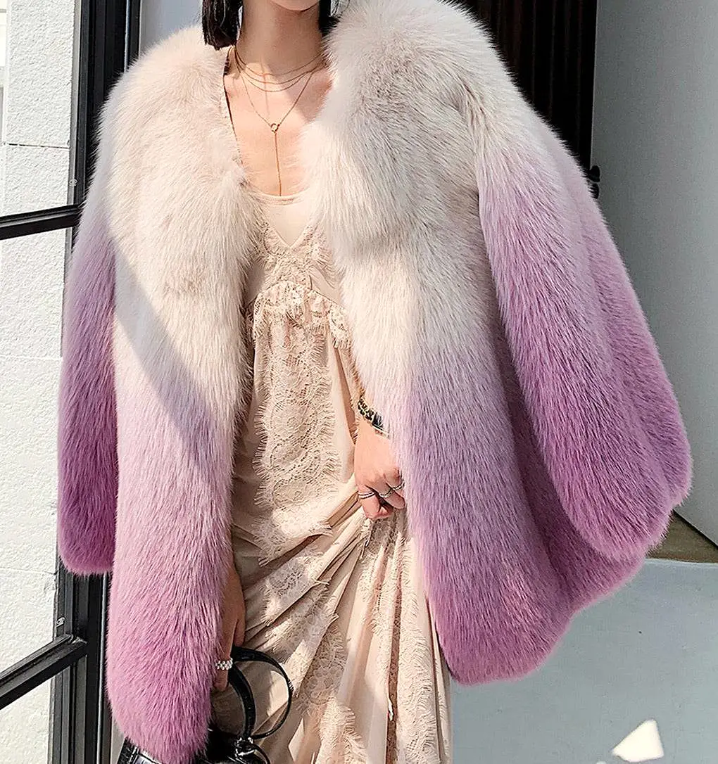 Genuine Fox Fur Ombre Dyed Coat