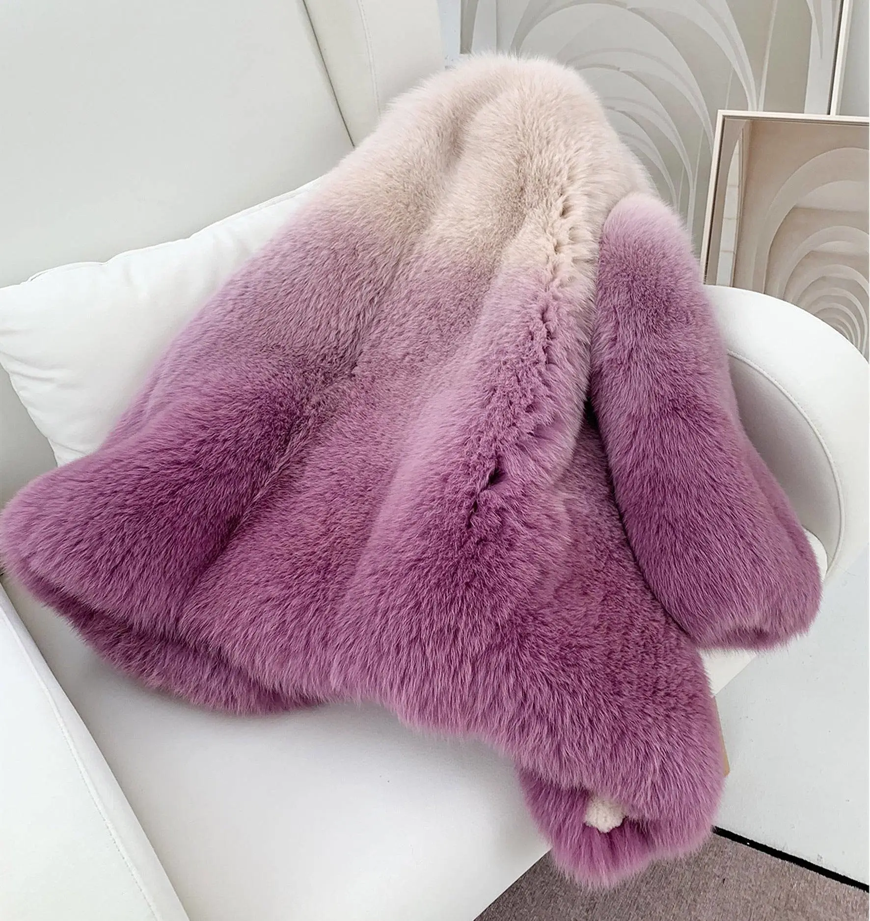 Genuine Fox Fur Ombre Dyed Coat