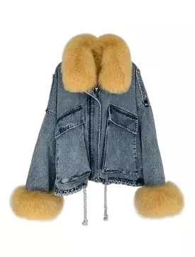 Genuine Fox Fur Trimmed Denim Jackets