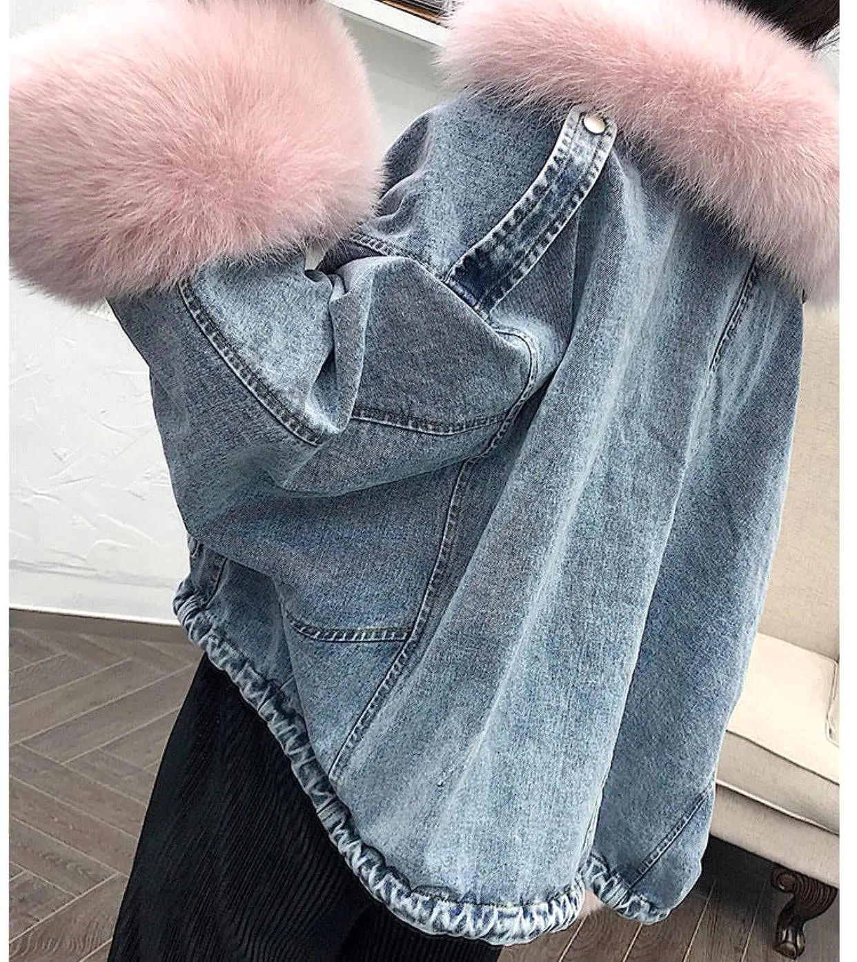 Genuine Fox Fur Trimmed Denim Jackets