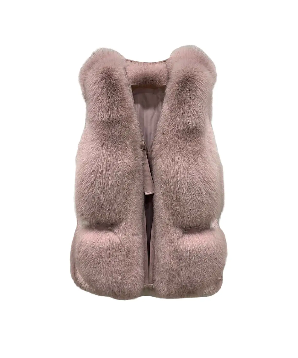 Genuine Striped Panel Fox Fur Vest Gilet In Cream