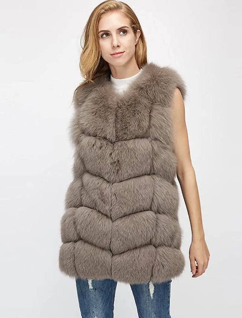 Genuine Zig Zag Paneled Fox Fur Vest Gilet