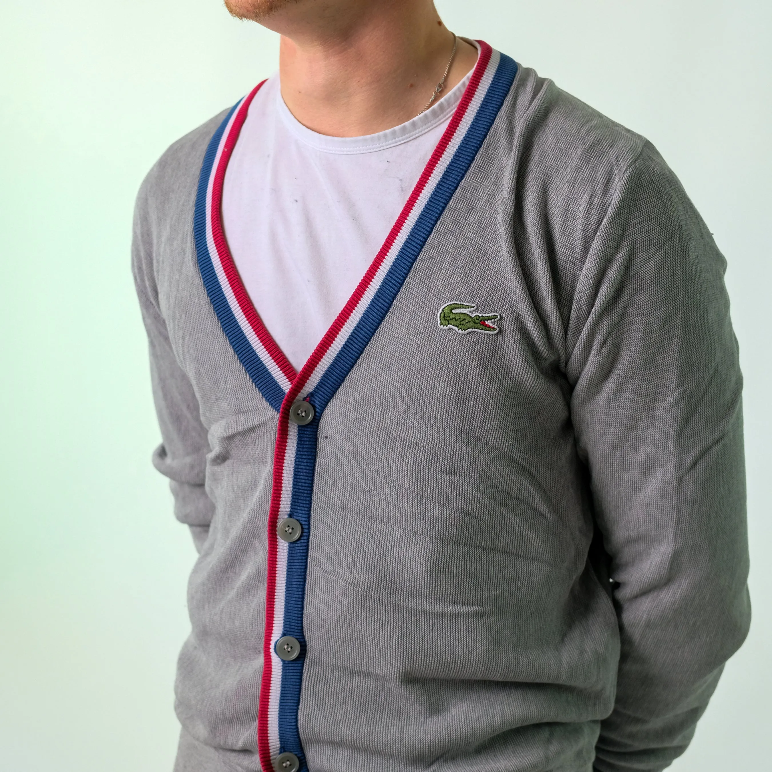 Grey y2ks Lacoste Button up ' Knit Sweatshirt (L)