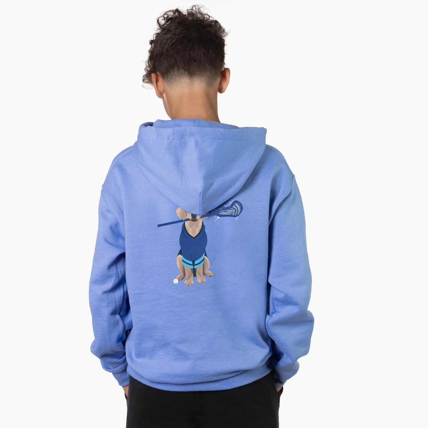 Guys Lacrosse Hooded Sweatshirt - Laxer the Lacrosse Dog (Back Design) 