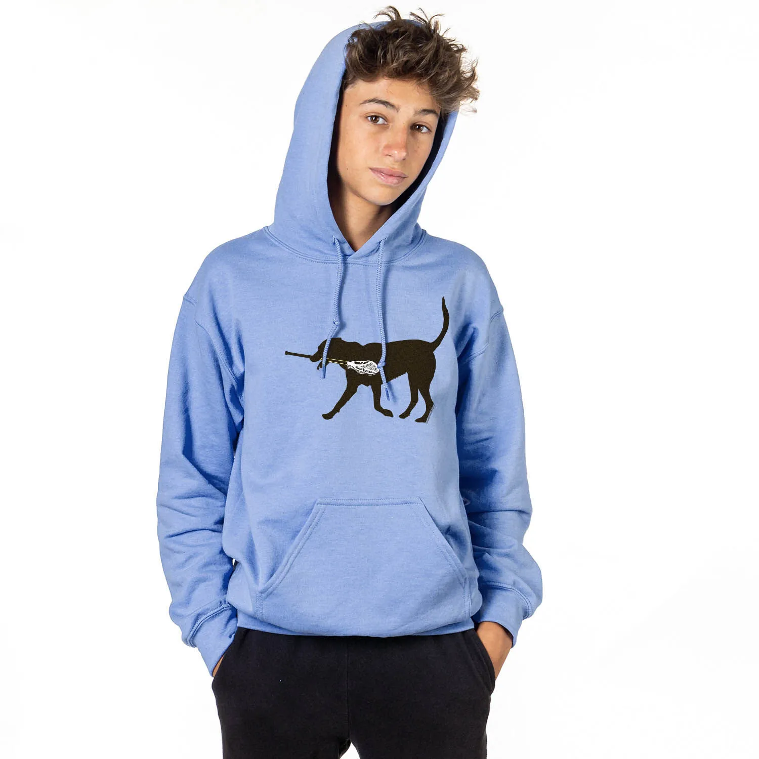 Guys Lacrosse Hooded Sweatshirt - Max The Lax Dog 