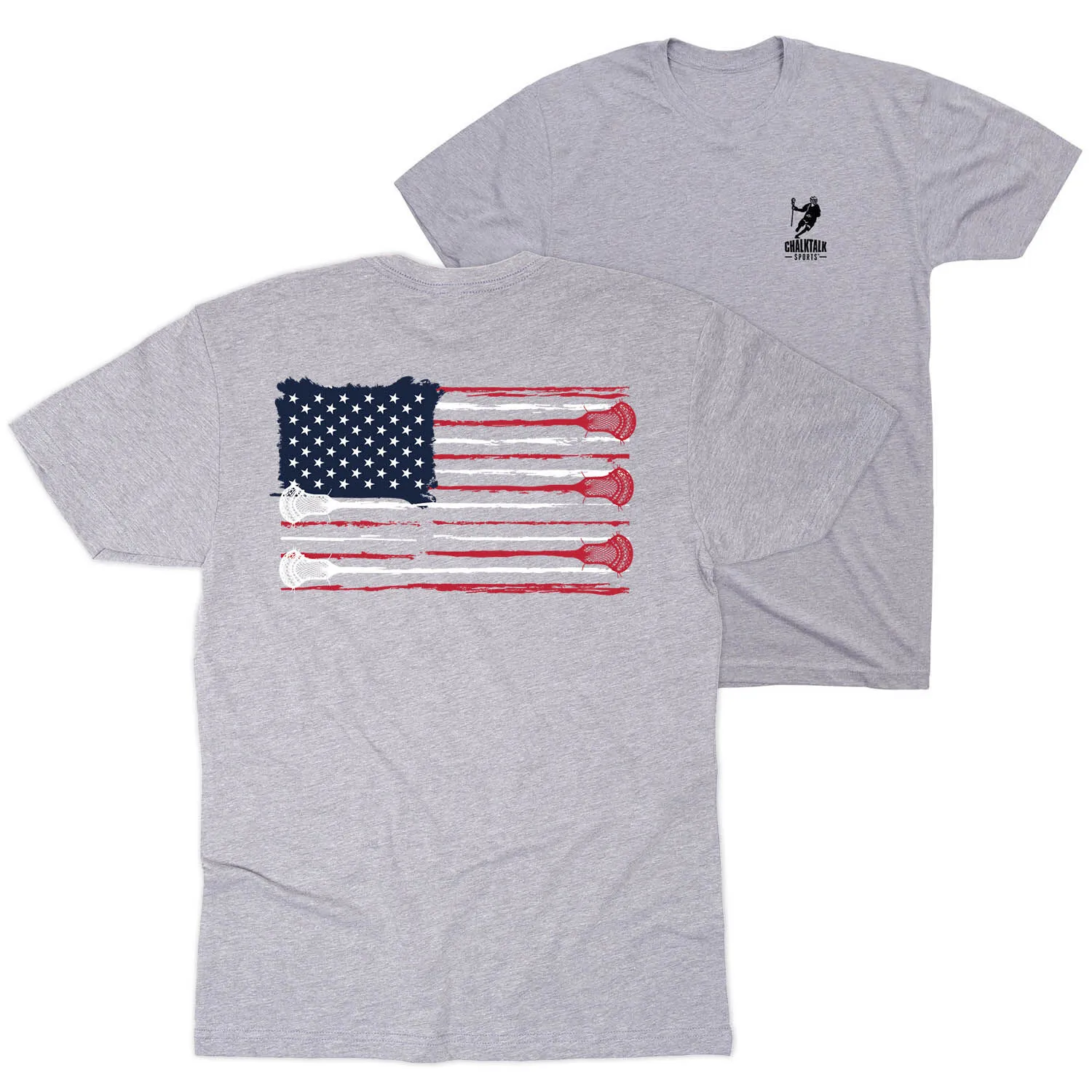 Guys Lacrosse Short Sleeve T-Shirt - American Flag (Back Design) 