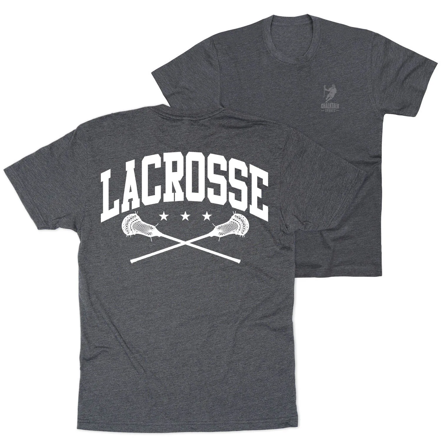 Guys Lacrosse Short Sleeve T-Shirt - Crossed Sticks (Back Design) 