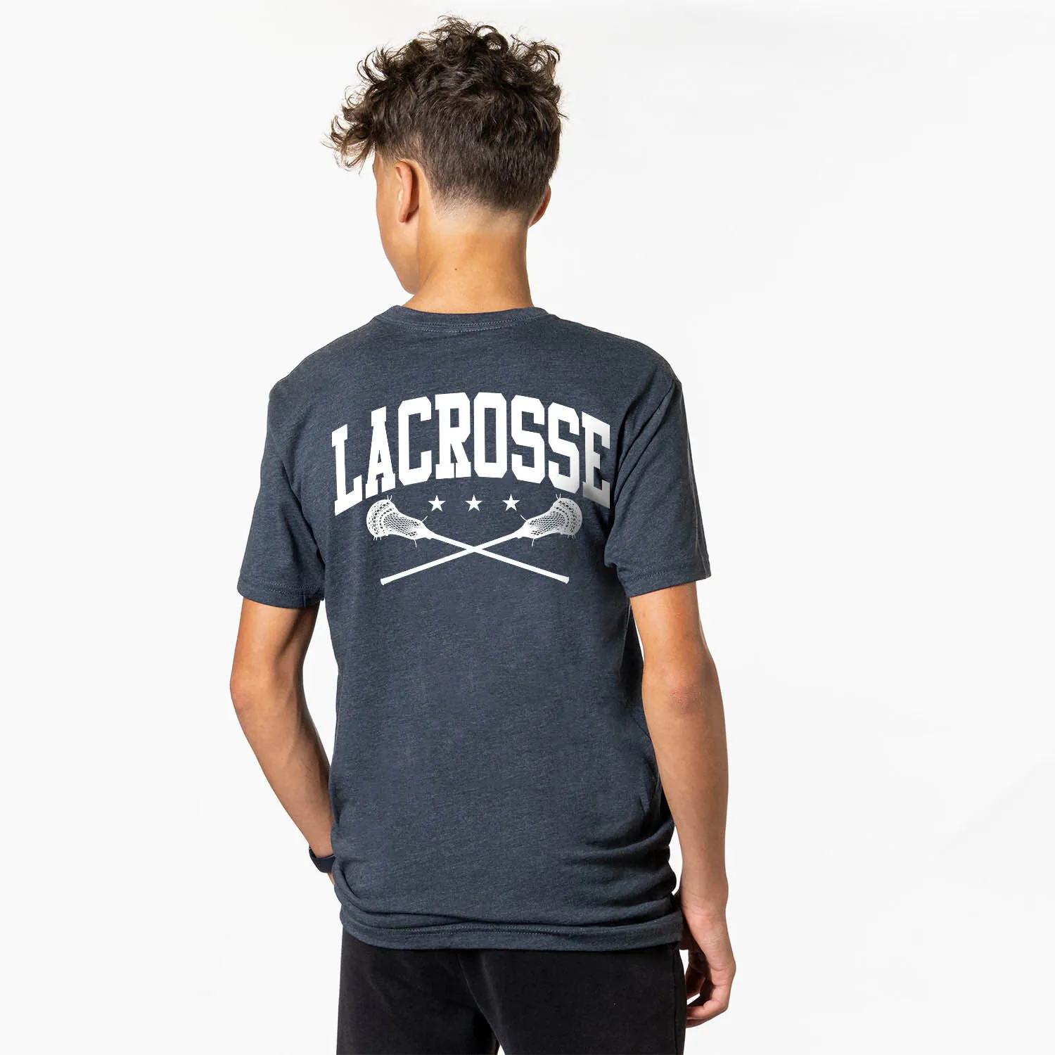 Guys Lacrosse Short Sleeve T-Shirt - Crossed Sticks (Back Design) 