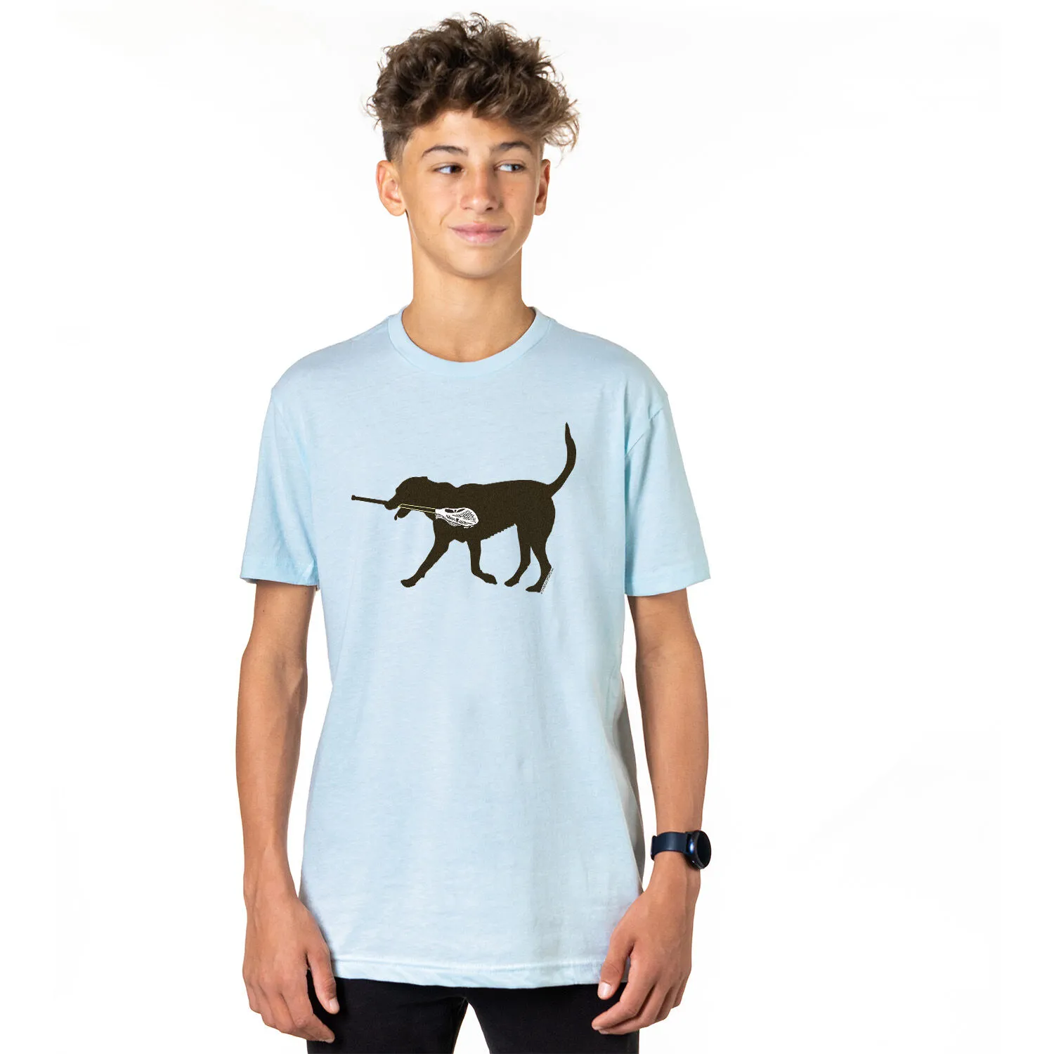 Guys Lacrosse Short Sleeve T-Shirt - Max The Lax Dog 