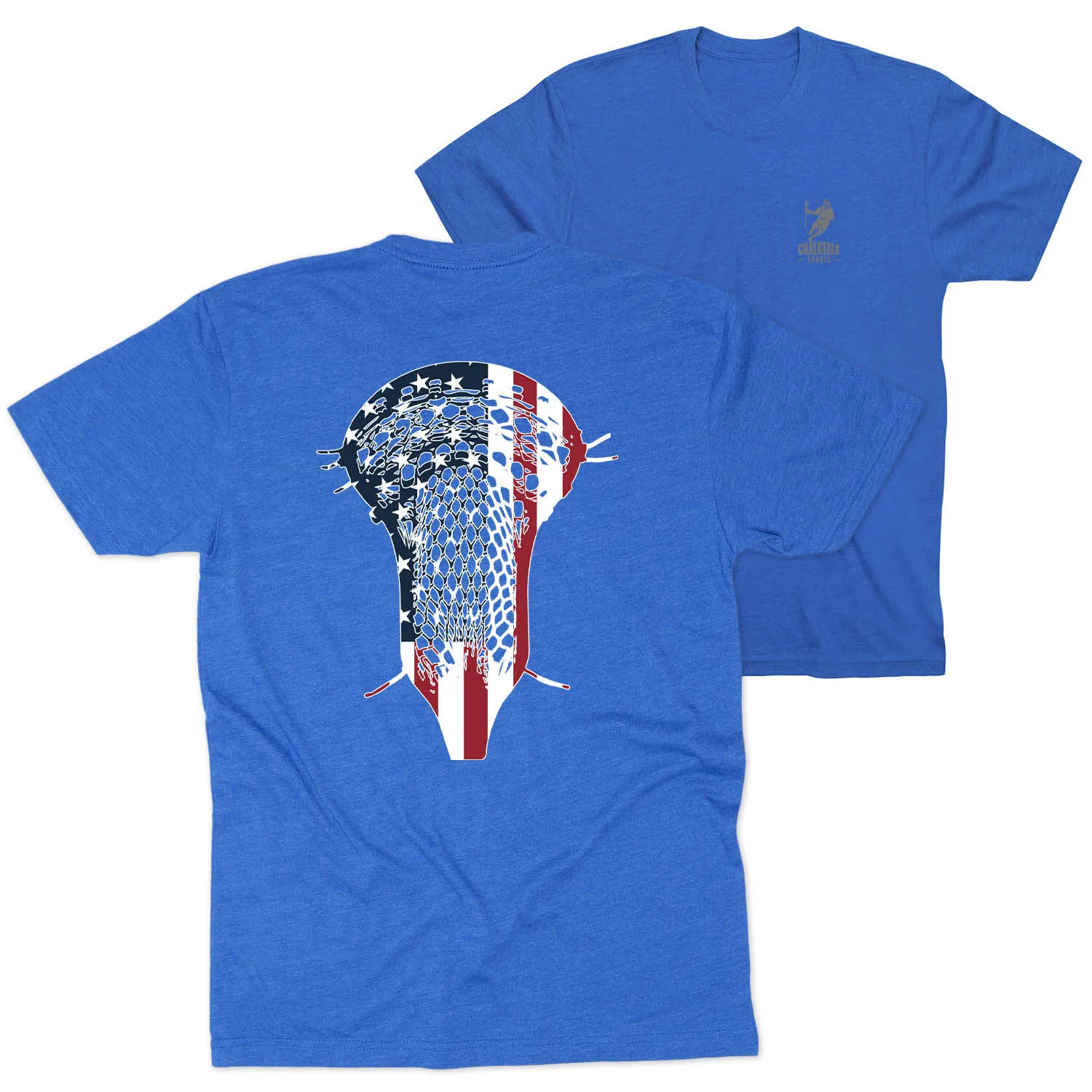 Guys Lacrosse Short Sleeve T-Shirt - Patriotic Stick (Back Design) 