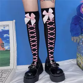 INS PUNK BOW SOFTGIRL Y2K KNEE SOCKS BY90194