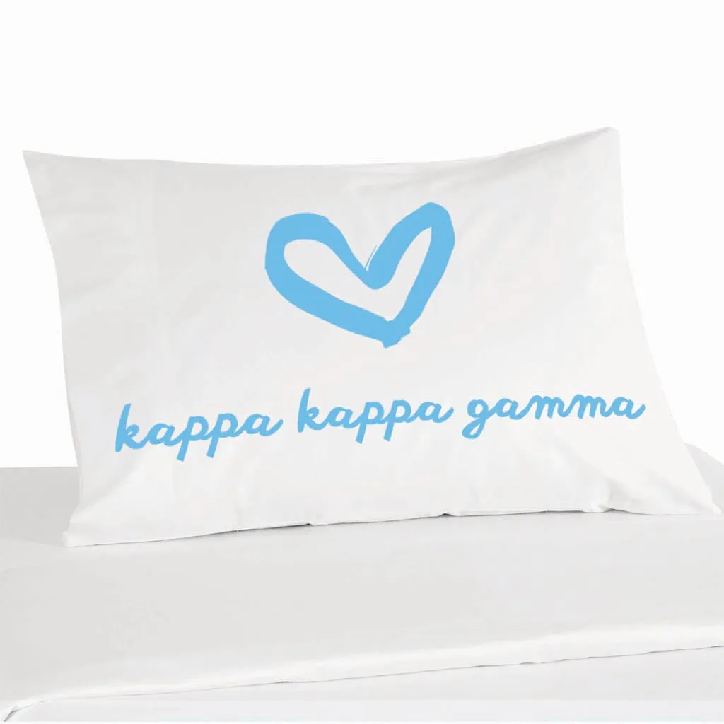 Kappa Kappa Gamma Sorority Name with Heart Design on Printed Pillowcase