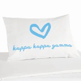 Kappa Kappa Gamma Sorority Name with Heart Design on Printed Pillowcase