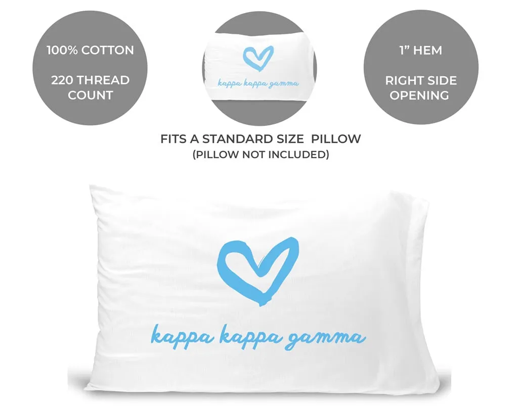 Kappa Kappa Gamma Sorority Name with Heart Design on Printed Pillowcase