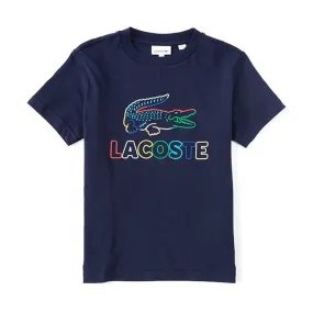 Kids Lacoste Rainbow Alligator Graphic Tee (Navy)