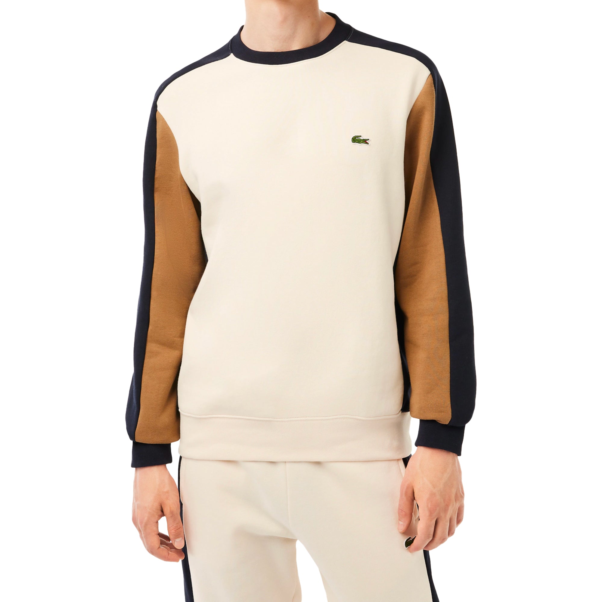 Lacoste Panel Sleeve Crew Sweat SH1299 - Flour / Navy / Cookie