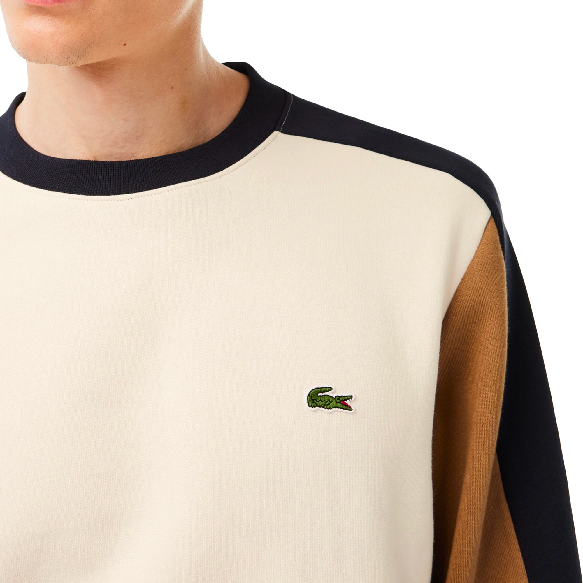 Lacoste Panel Sleeve Crew Sweat SH1299 - Flour / Navy / Cookie