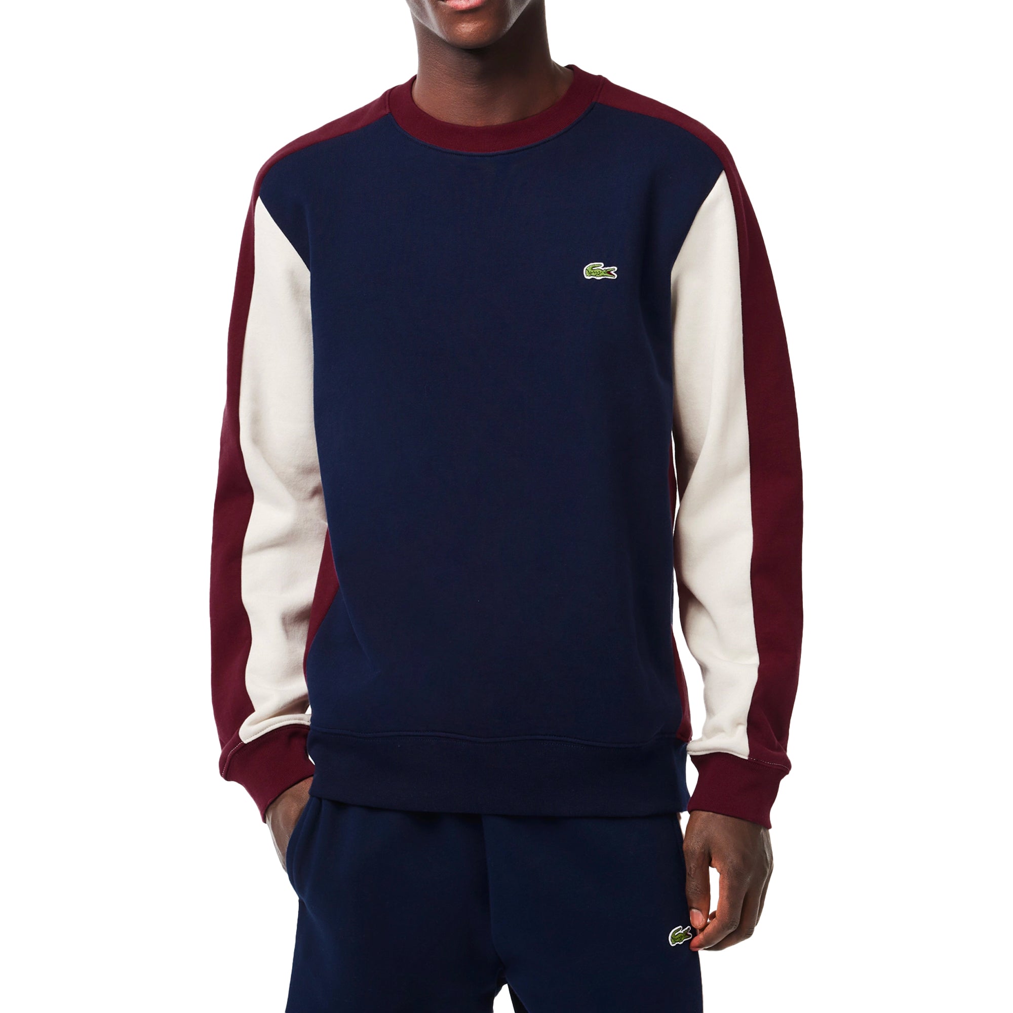 Lacoste Panel Sleeve Crew Sweat SH1299 - Navy / Zinfandel / Flour