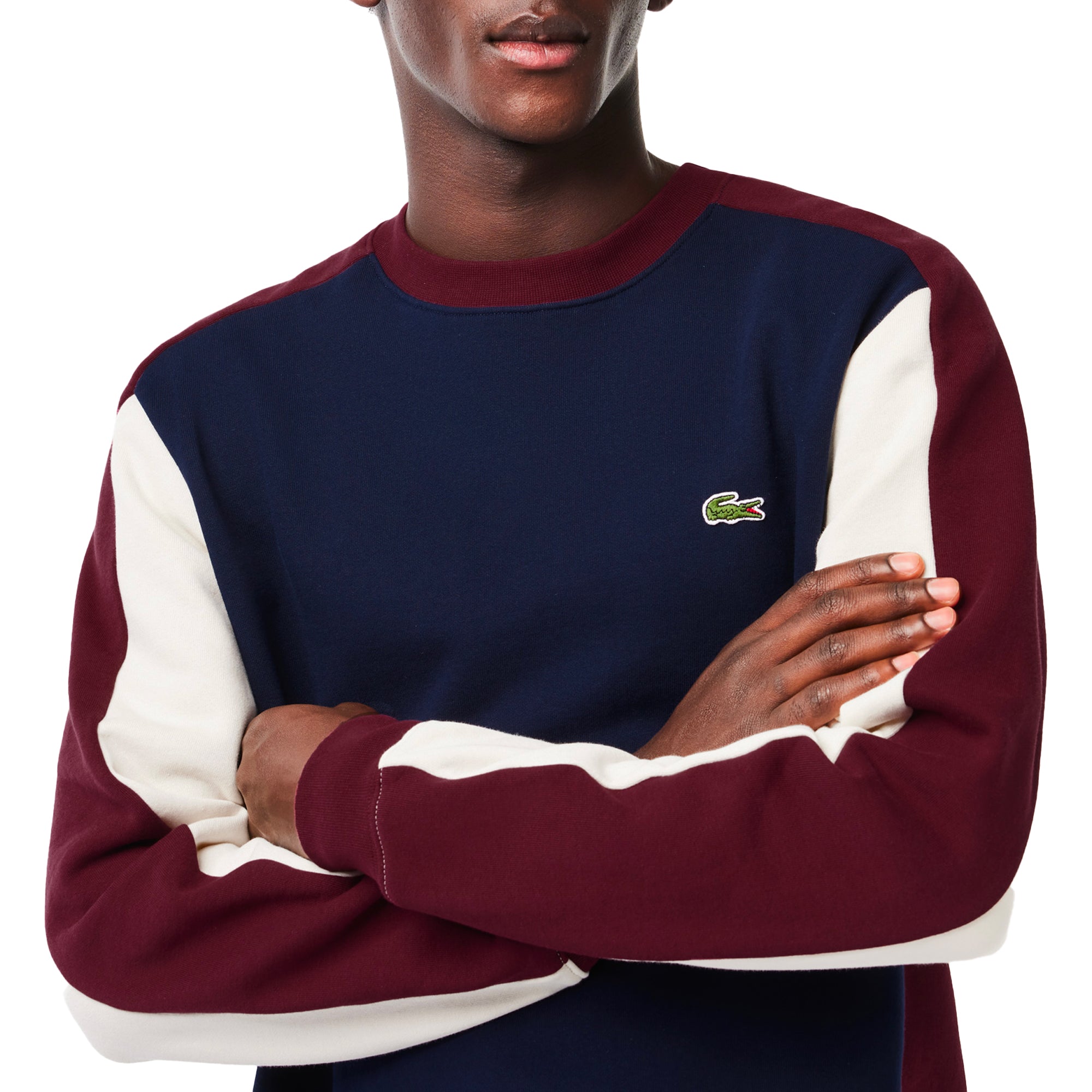 Lacoste Panel Sleeve Crew Sweat SH1299 - Navy / Zinfandel / Flour