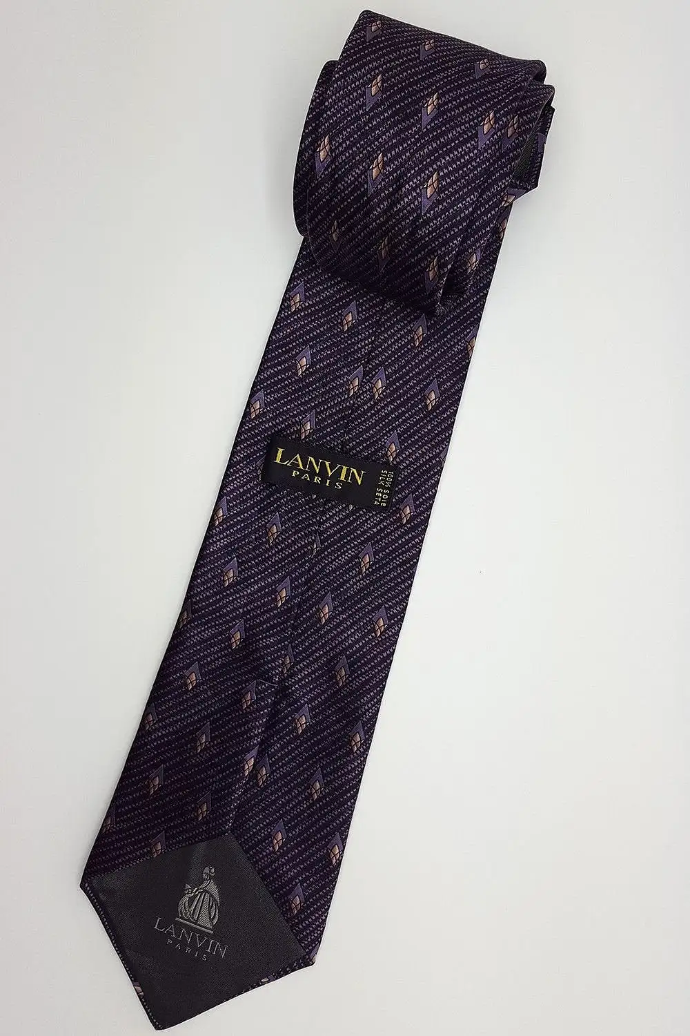 LANVIN 100% Silk Purple Stripe Abstract Flower Repeat (58)