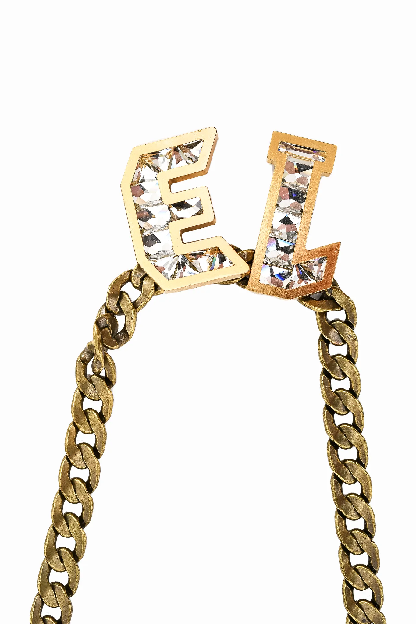 Lanvin Antique Gold Toned Chain Necklace w/ Crystal '13' Pendant