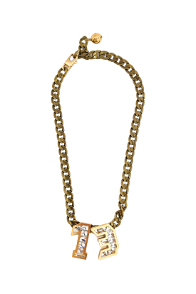 Lanvin Antique Gold Toned Chain Necklace w/ Crystal '13' Pendant