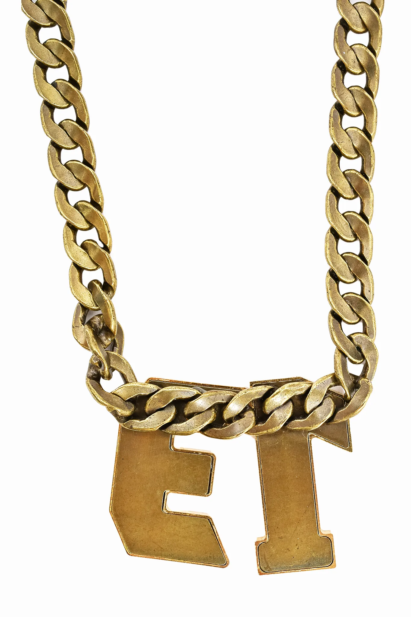 Lanvin Antique Gold Toned Chain Necklace w/ Crystal '13' Pendant