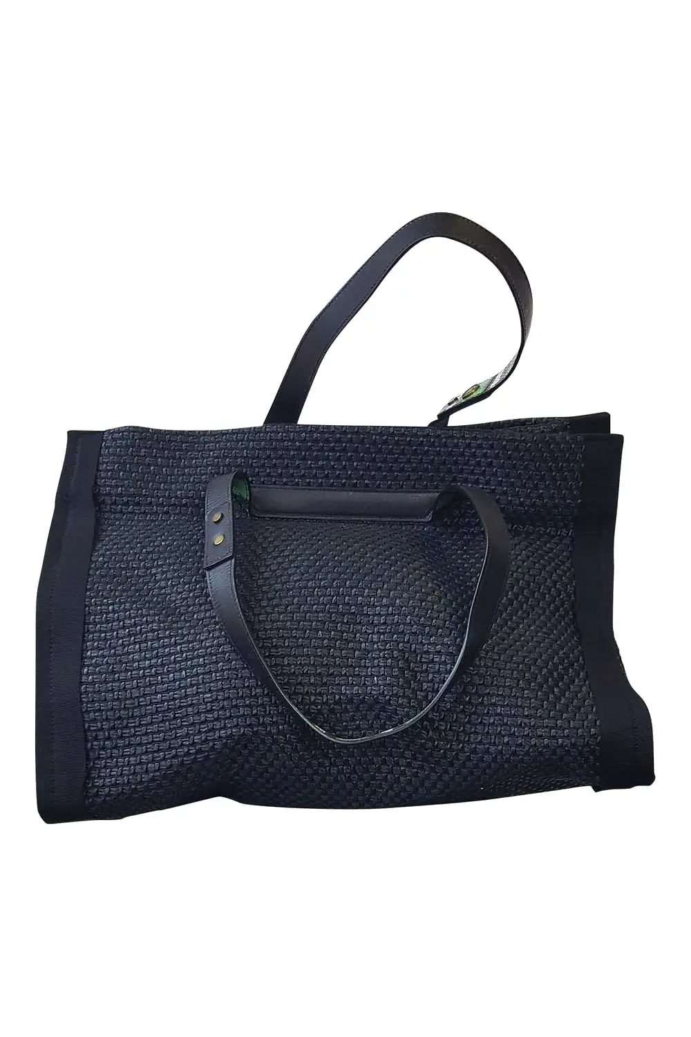 LANVIN Large Woven Black Straw Tote Bag