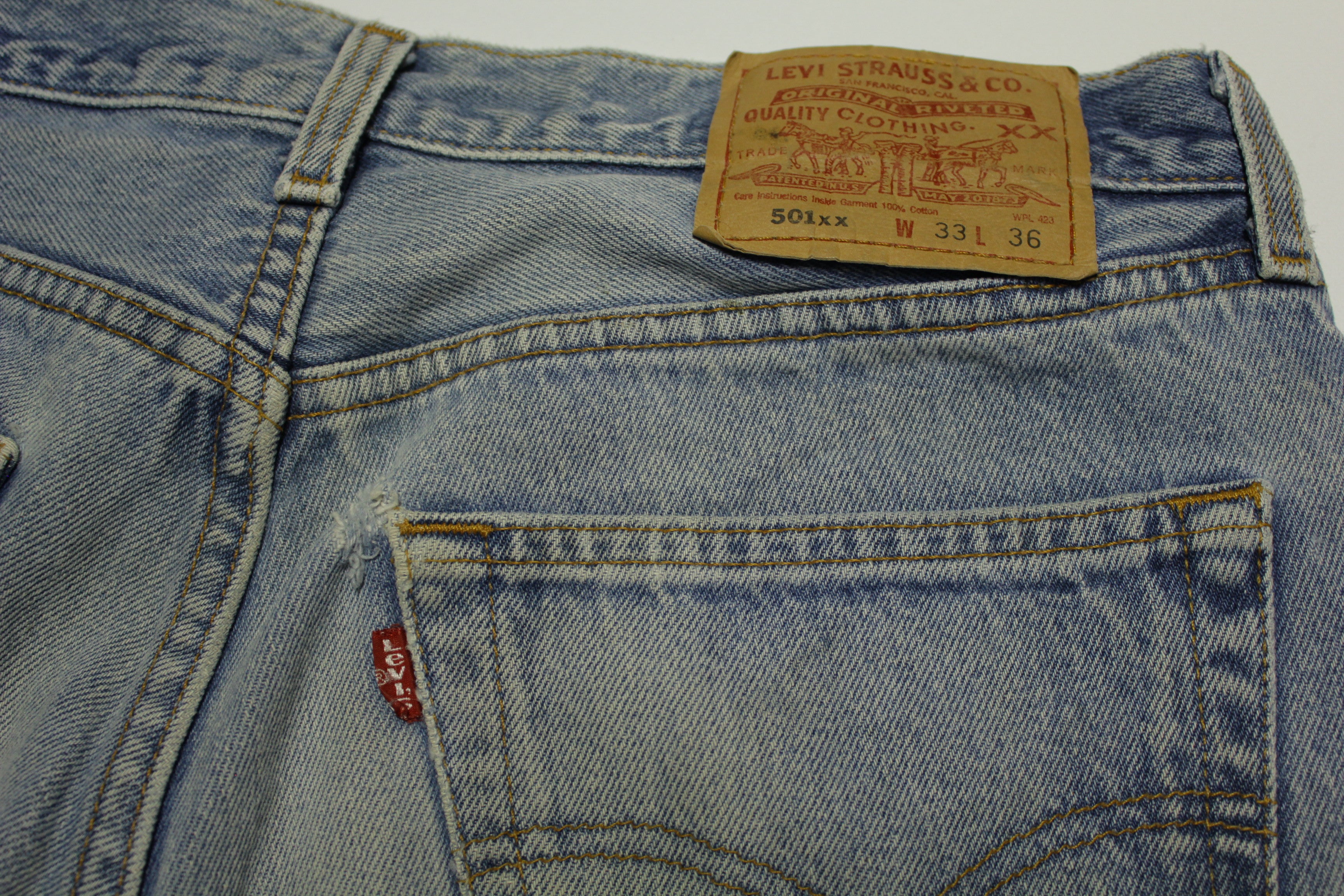 Levis 501xx Red Tab Vintage 90's Distressed Button Fly Denim Grunge Rocker Jeans